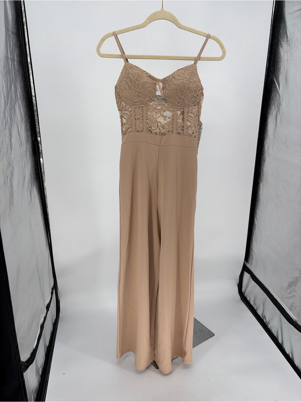 Almost Famous Nude Lace Bust Wide-Leg Jumpsuit